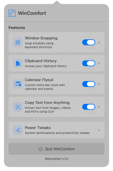 WinComfort screenshot (light background)